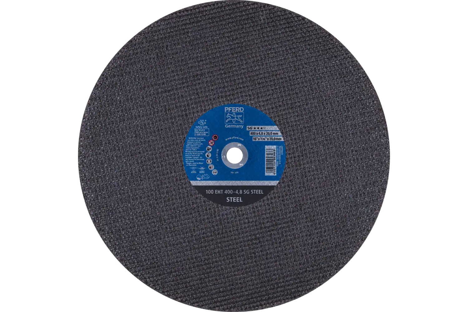 Picture of Pferd Portable Cut-Off Wheel, 16" X 3/16 X 20mm, Sg Steel, T1, Aluminum Oxide